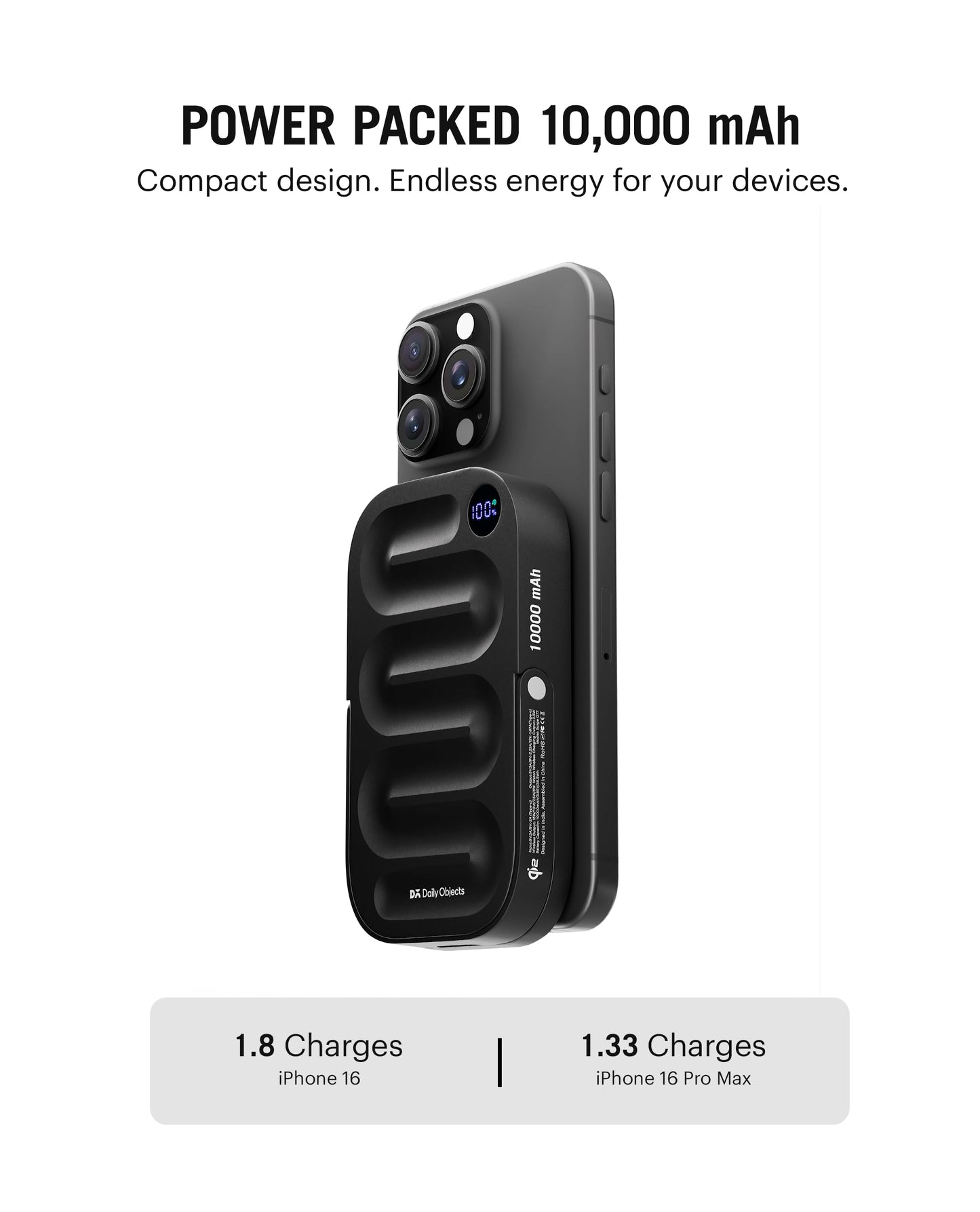 DailyObjects Loop Qi2-Certified 10000 mAh Fast Charging MagSafe-Compatible Wireless Aluminium Power Bank - Black Compatible with iPhone 16, 15,14,13,12 Series | Multi-Layer chipset for Protection