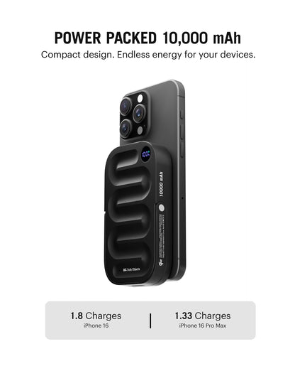 DailyObjects Loop Qi2-Certified 10000 mAh Fast Charging MagSafe-Compatible Wireless Aluminium Power Bank - Black Compatible with iPhone 16, 15,14,13,12 Series | Multi-Layer chipset for Protection