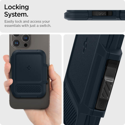 Spigen Lock Fit (Magfit) Magnetic Card Holder up to 6 Cards, Unisex Hardshell Magsafe & Pixelsnap Wallet Case Compatible with iPhone 17/16/15/14/13/12 Models, Pixel 10 Series - Black