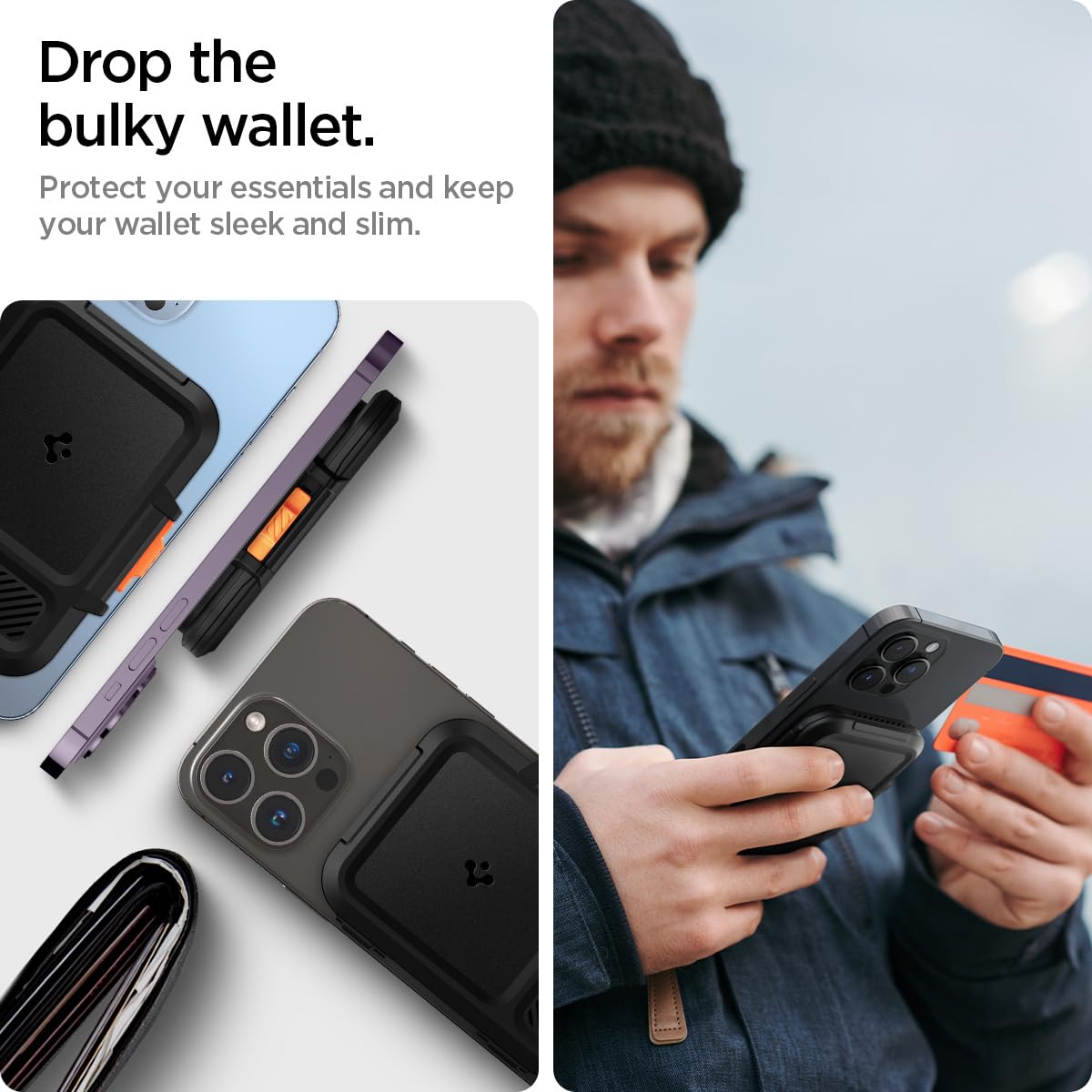 Spigen Lock Fit (Magfit) Magnetic Card Holder up to 6 Cards, Unisex Hardshell Magsafe & Pixelsnap Wallet Case Compatible with iPhone 17/16/15/14/13/12 Models, Pixel 10 Series - Black