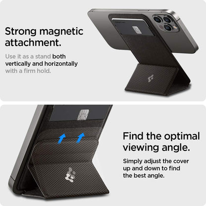 Spigen Smart Fold (MagFit) Magnetic Card Holder up to 2 Cards, Magsafe & Pixelsnap Wallet Compatible with iPhone 17/16/15/14/13/12 Models, Pixel 10 Pro/Pro XL/Fold - Gunmetal