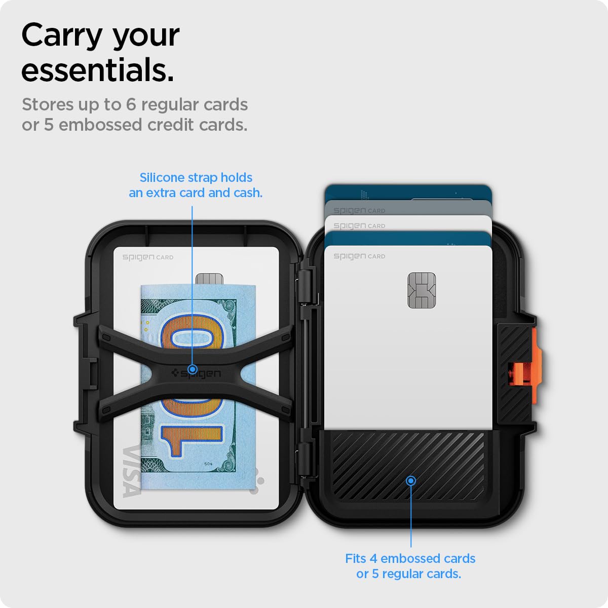 Spigen Lock Fit (Magfit) Magnetic Card Holder up to 6 Cards, Unisex Hardshell Magsafe & Pixelsnap Wallet Case Compatible with iPhone 17/16/15/14/13/12 Models, Pixel 10 Series - Black