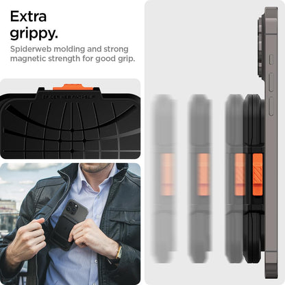 Spigen Lock Fit (Magfit) Magnetic Card Holder up to 6 Cards, Unisex Hardshell Magsafe & Pixelsnap Wallet Case Compatible with iPhone 17/16/15/14/13/12 Models, Pixel 10 Series - Black