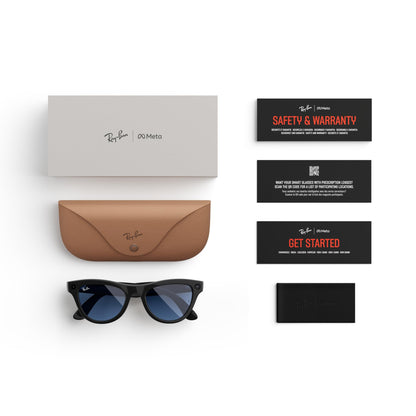 Ray-Ban Meta (Gen 1), Skyler, Shiny Black | Smart AI Glasses for Men, Women. 12 MP Camera, Open-Ear Speakers for Audio, Video Recording & Bluetooth. Transitions® Cerulean Blue Lenses.