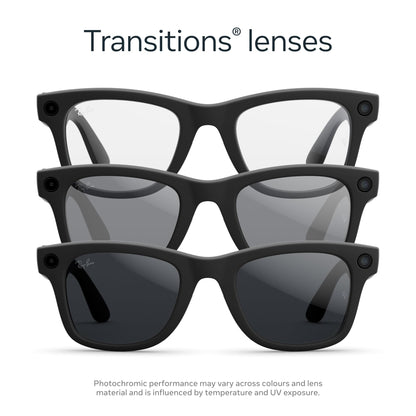 Ray-Ban Meta (Gen 2), Wayfarer, Matte Black | Smart AI Glasses for Men, Women — 2X Battery Life — 3K Ultra HD Resolution — 12 MP Ultra-Wide Camera, Audio, Video — Transitions® Grey Lenses