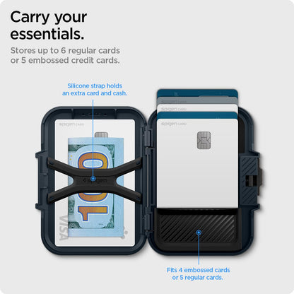 Spigen Lock Fit (Magfit) Magnetic Card Holder up to 6 Cards, Unisex Hardshell Magsafe & Pixelsnap Wallet Case Compatible with iPhone 17/16/15/14/13/12 Models, Pixel 10 Series - Black