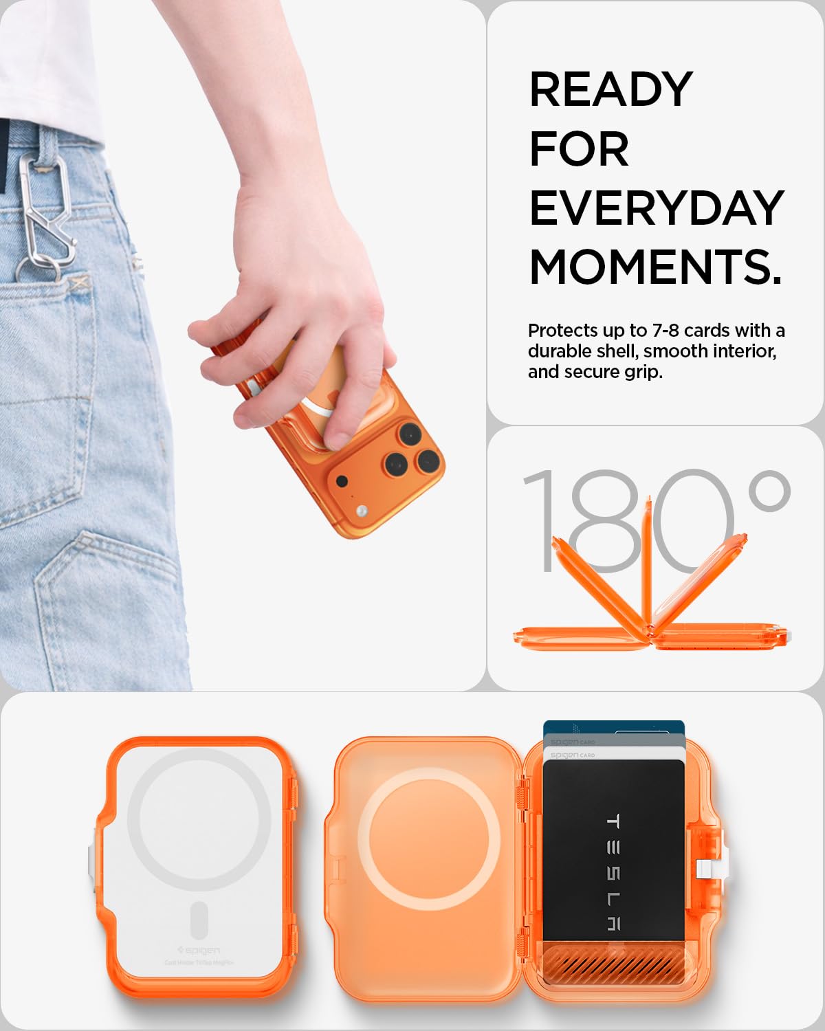 Spigen Lock Fit (Magfit) Magnetic Card Holder up to 6 Cards, Unisex Hardshell Magsafe & Pixelsnap Wallet Case Compatible with iPhone 17/16/15/14/13/12 Models, Pixel 10 Series - Black