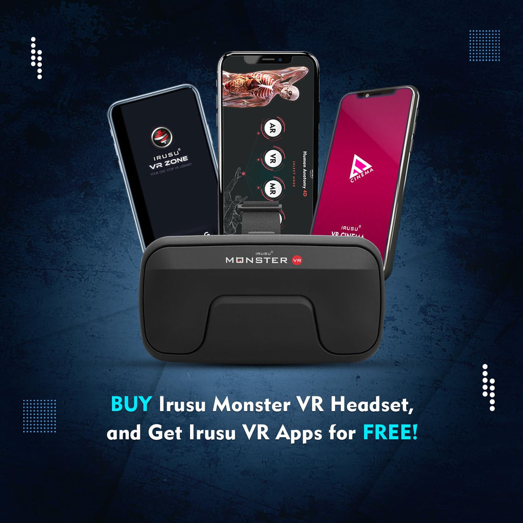 Irusu Monster VR Headset for Mobiles - Virtual Reality Glasses with 40 MM HD Lens,Built in Touch Button and Controller for Learning | Gaming | Watching Movies | Virtual Experiences