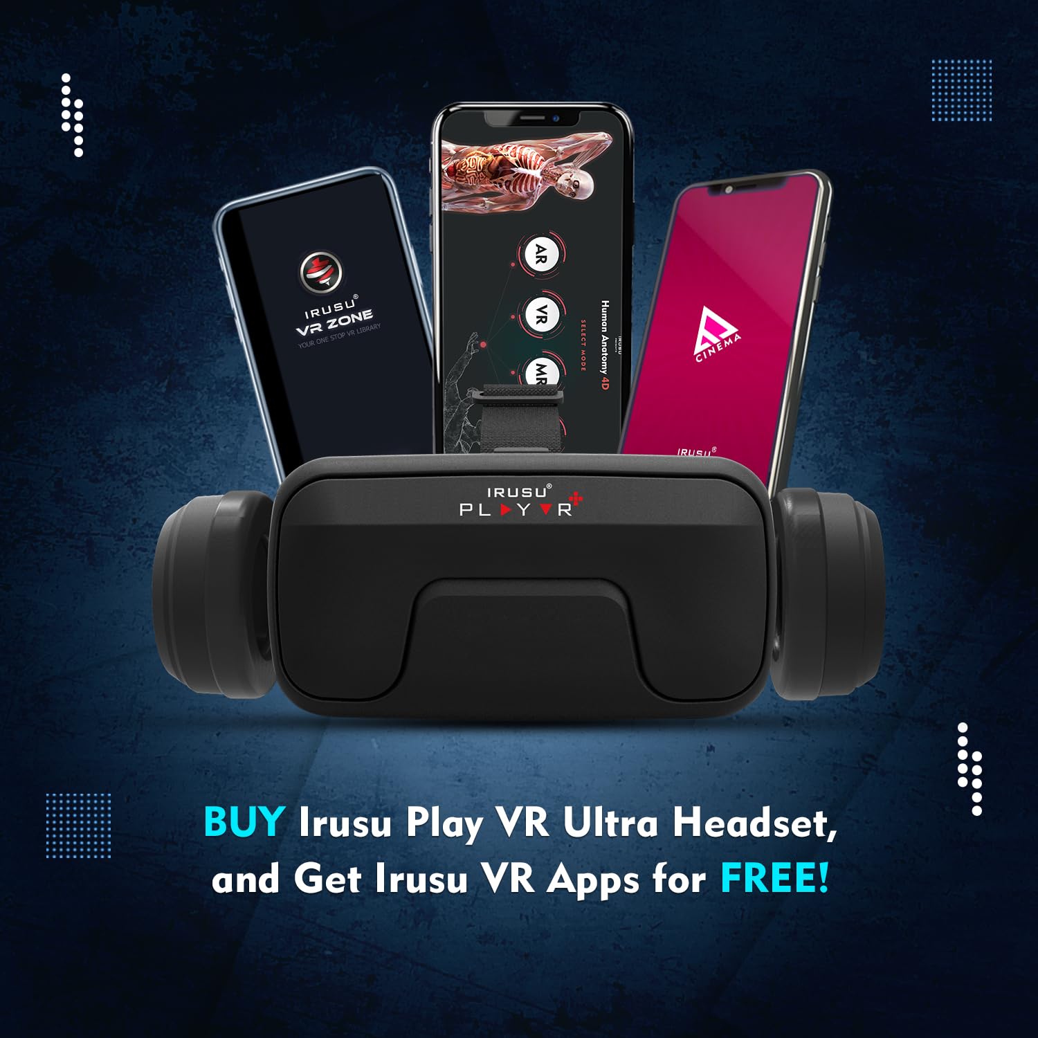 Irusu Play VR Ultra VR Headset -(1year Warranty) 3D Virtual Reality Glasses with Anti Blueray Resin 40mm HD Lens,Headphones, inbuilt Touch Button for Learning | Gaming | Watching Videos.