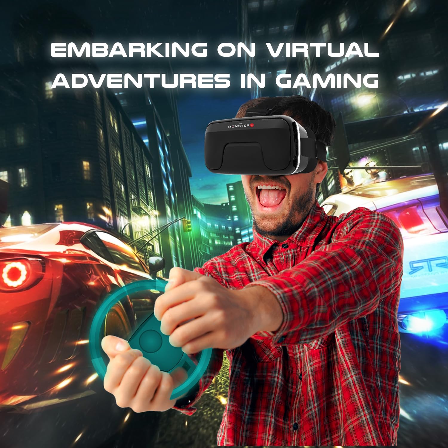 Irusu Monster VR Headset for Mobiles - Virtual Reality Glasses with 40 MM HD Lens,Built in Touch Button and Controller for Learning | Gaming | Watching Movies | Virtual Experiences