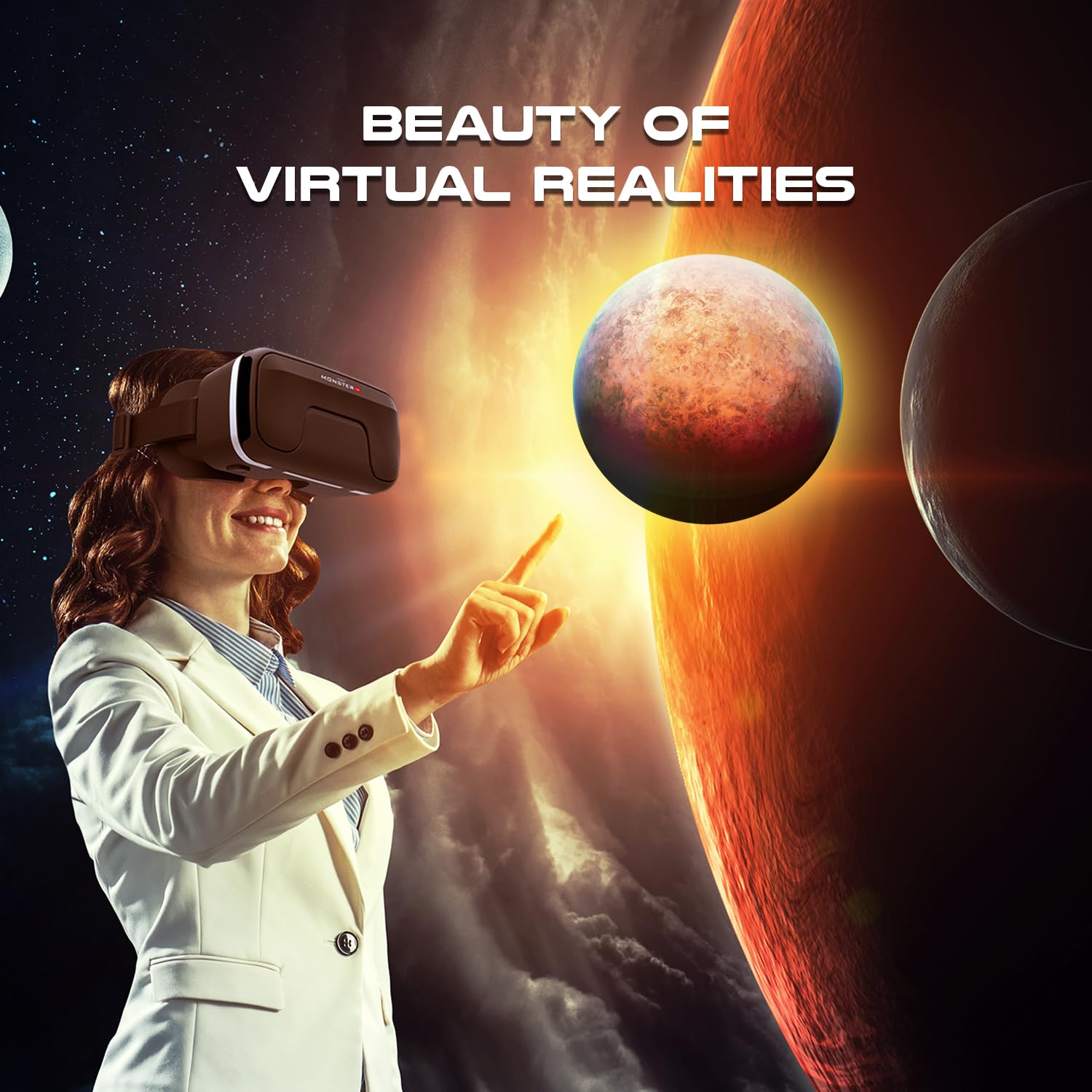 Irusu Monster VR Headset for Mobiles - Virtual Reality Glasses with 40 MM HD Lens,Built in Touch Button and Controller for Learning | Gaming | Watching Movies | Virtual Experiences