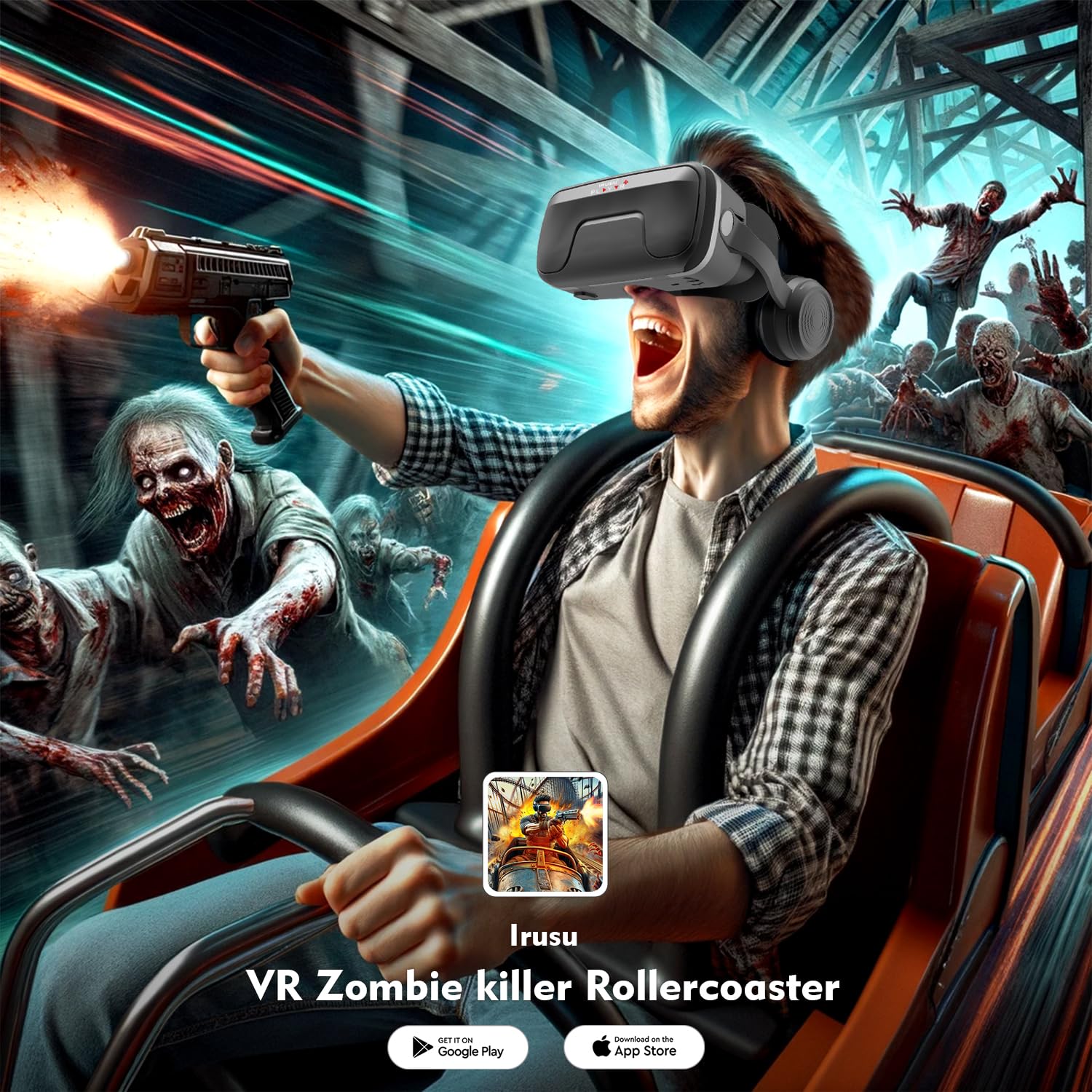 Irusu Play VR Ultra VR Headset -(1year Warranty) 3D Virtual Reality Glasses with Anti Blueray Resin 40mm HD Lens,Headphones, inbuilt Touch Button for Learning | Gaming | Watching Videos.