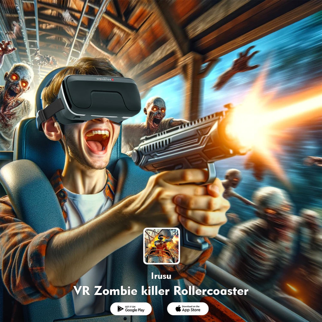 Irusu Monster VR Headset for Mobiles - Virtual Reality Glasses with 40 MM HD Lens,Built in Touch Button and Controller for Learning | Gaming | Watching Movies | Virtual Experiences